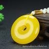 Live Beeswax Water Drop Pendant Necklace - Natural Chicken-Fat Yellow Peace Buckle (Ping'an Kou) Unisex Sweater Chain.