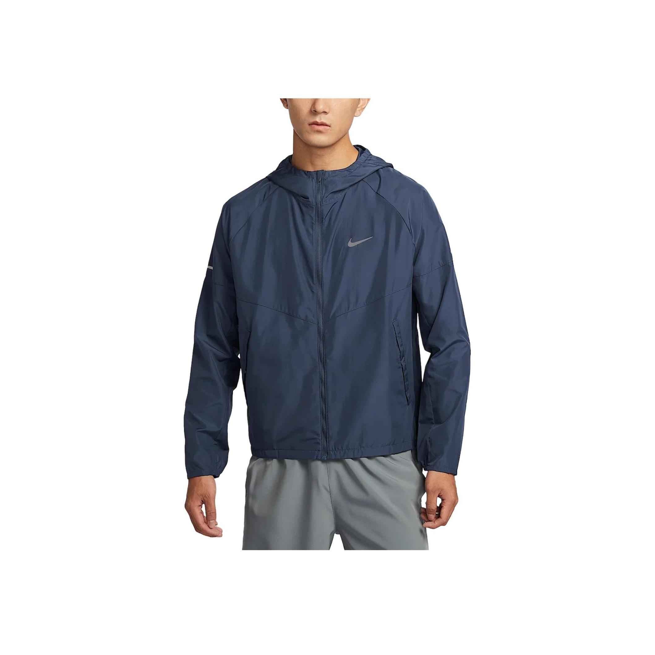 

Nike Miler Repel Logo Hooded Waterproof Reflective Raglan Long Sleeve Jacket Men Jacket Lightning-Blue DD4747-438 4XL