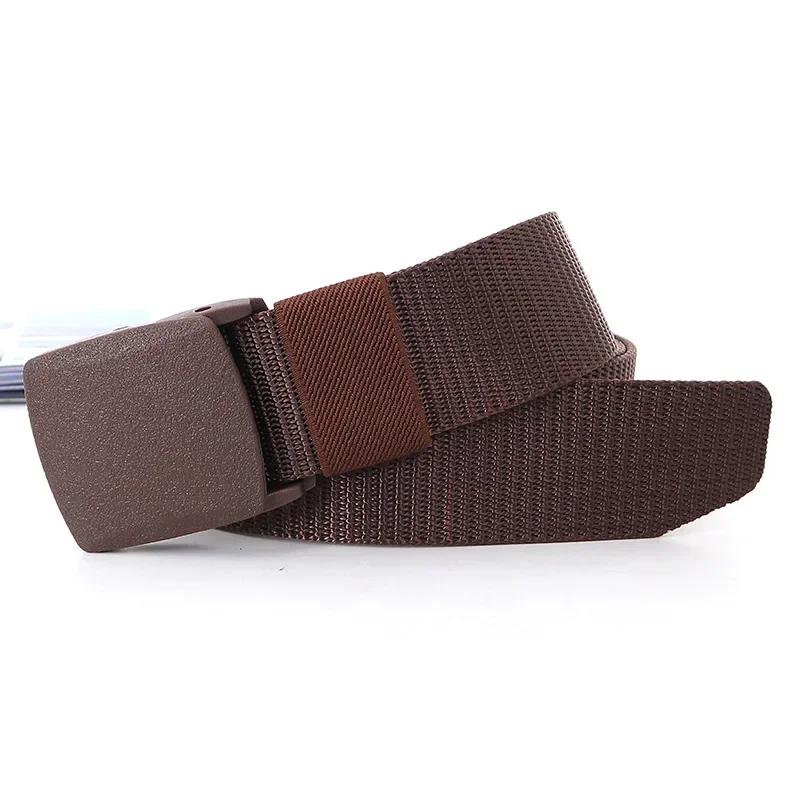 

110-120 Men Female Jeans Belt Nylon Adjustable Belt Outdoor Travel Waist Metal Unisex Buckle Trousers Pants Belts for Women 3.8cmX110cm темно-коричневого кольору