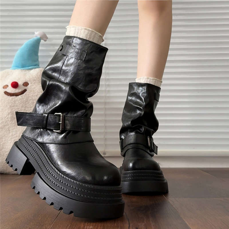 Handsome retro Martin boots children's short boots 2025 new spring and autumn small thick heel locomotive stacking pants tube boots