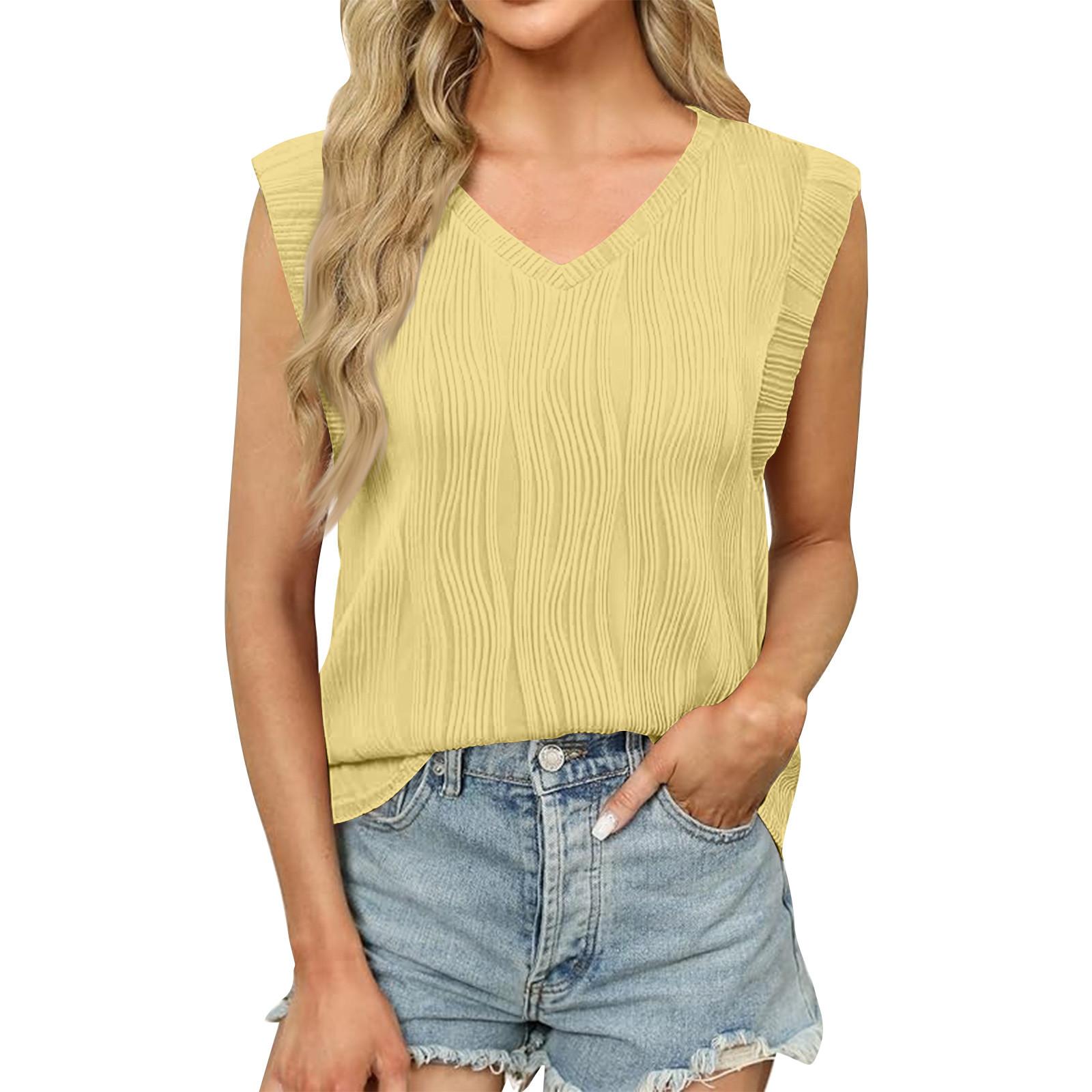 

Женский топ с короткими рукавами, летняя майка, базовая футболка, повседневная свободная одежда S жёлтый