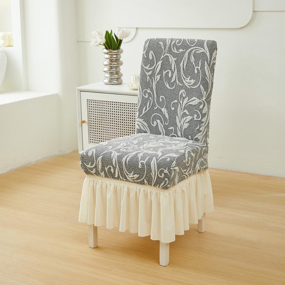 Chair Slipcover Knit Jacquard Fully Elastic Skirt Universal Dustproof Cover for Dining Chairs All Seasons