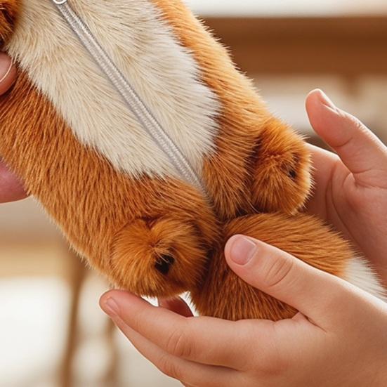 Plush Fox Pencil Case Portable Office Supplies School Students Stationery Bag Multifunctional Storage Organizer Zipper Pouch