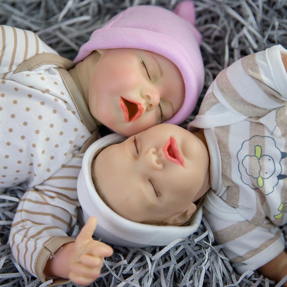 45cm Lifelike Reborn Baby Doll Twin A Twin B Cloth Body Soft Touch Real Life Newborn Dolls Rooted Mohair Alive Bebe Reborn Boneca Kid's Christmas Gift