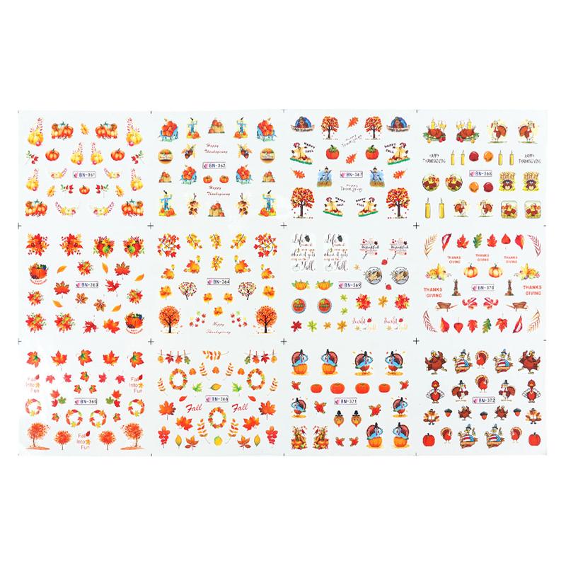 12pcs Leaf Stickers For Nails Autumn Nail Art Foils Decorations Designs