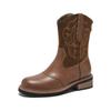 Ethnic style western cowboy boots new autumn and winter Maillard brown medium tube Martin boots