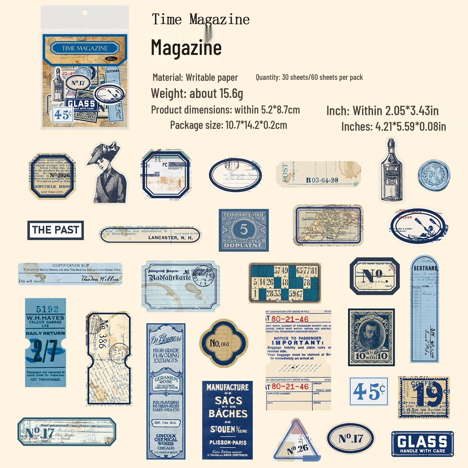 Gugu Forest Retro English Sticker Pack - 60 Sheets for Journaling and Decoration