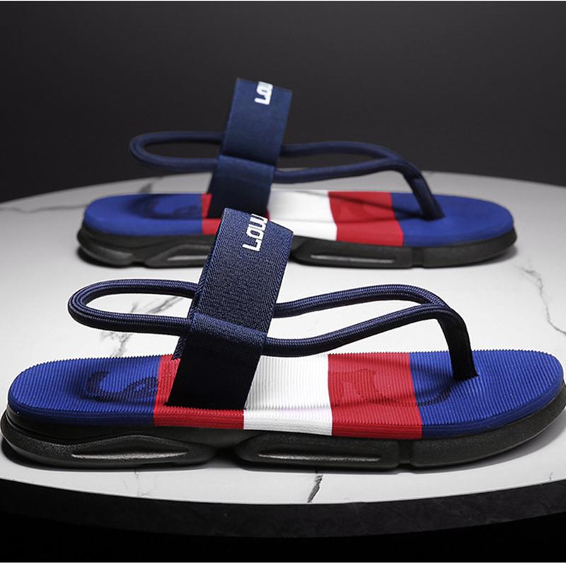 

Летние мужские сандалии для отдыха на открытом воздухе, пляжная обувь, мужские тапочки, мужская толстая подошва, нескользящая 39 темно-синий