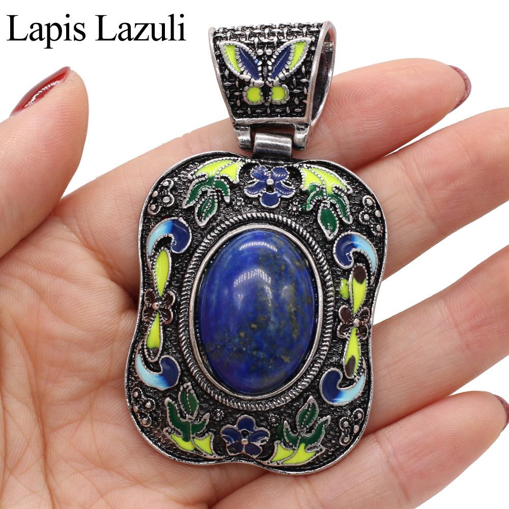 1Pc, Energy Natural Stone Pendant, Bohemian Crystal Lapis Lazuli Agate Opal Blue Turquoise Gemstone Charms for Jewelry Making DIY Necklace Accessories