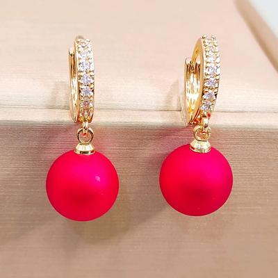 Trendy Red Round Beads Dangle Earrings for Women Cubic Zirconia Jewelry Party Accessories