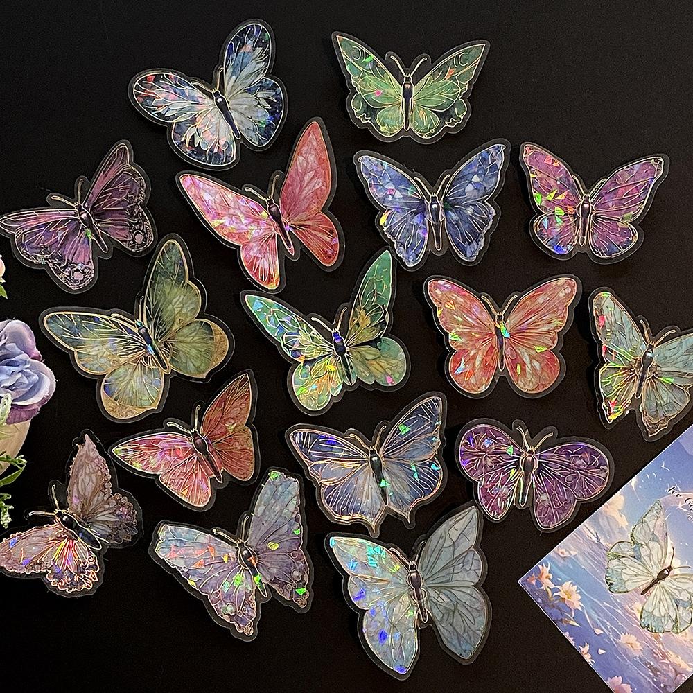 Laser Gold Foil Butterfly Wall Sticker 3D PET Retro Decal DIY Scrapbooking Hollow Butterfly Stickers for Home Decor