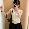 College-style Lace-embroidered Navy Collar Knitted Tank Top for Women, Summer New Design, Sweet and Spicy Girl Style, Slimming, Sleeveless Top
