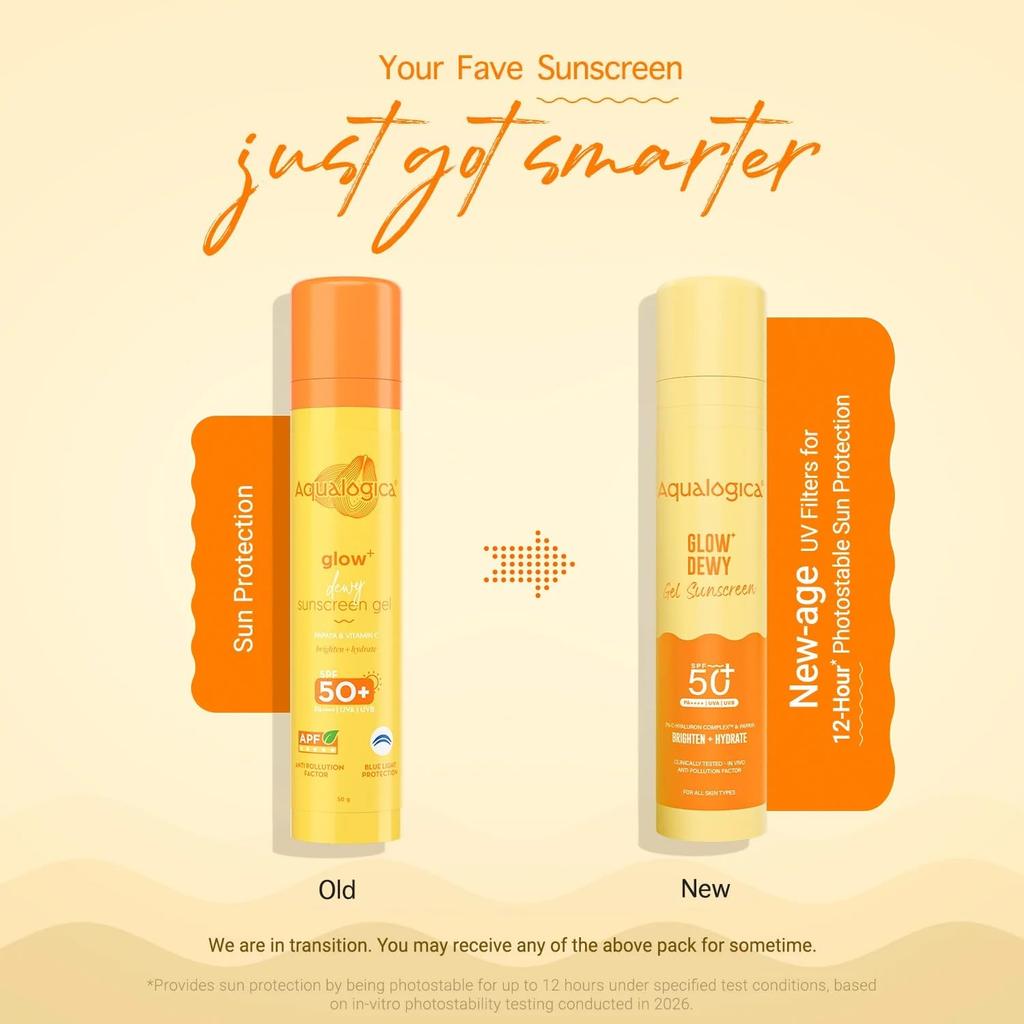 Aqualogica Glow+ Dewy Gel Sunscreen - 50 g x 3 | SPF 50+ PA++++ | In-Vivo Tested | New-age Filters | 12-Hour* Sun Protection | Tan Protection | F