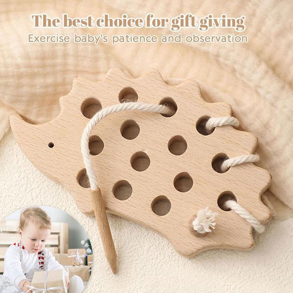Wooden Hedgehog Threading Board Educational Toy for Kids Hand Eye Coordination Fine Motor Skills Puzzle Toy