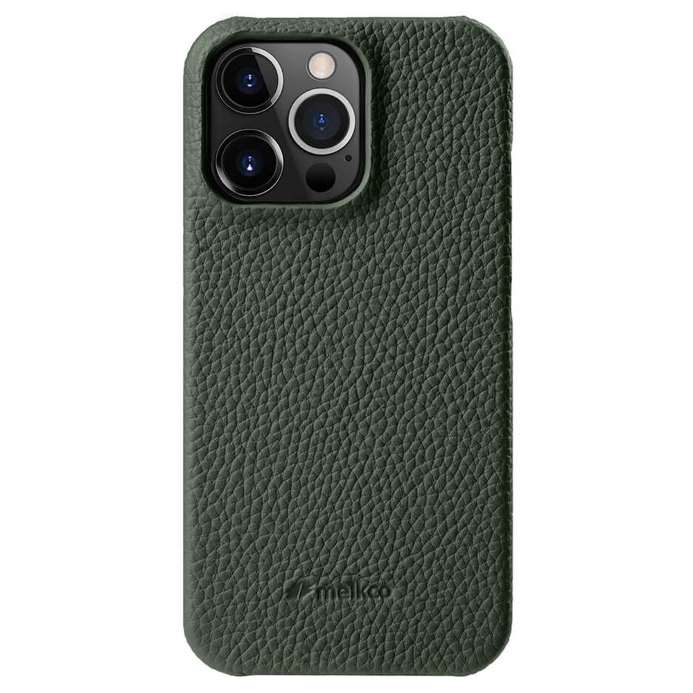 

MELKCO For iPhone 14 Pro Genuine Cow Leather Coated PC Phone Case Magnetic Drop-proof Cover Green
