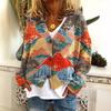 Womens Christmas Print V-Neck Open Front Cropped Long Sleeve Knit Sweater Loose Fit Casual Style