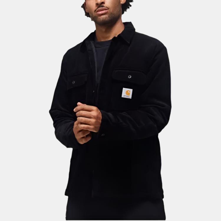 Carhartt WIP Whitsome Shirt Jacket American Vintage Solid Color Pocket Label Logo Corduroy Shirt Jacket Men Jacket Black I028827-89-00