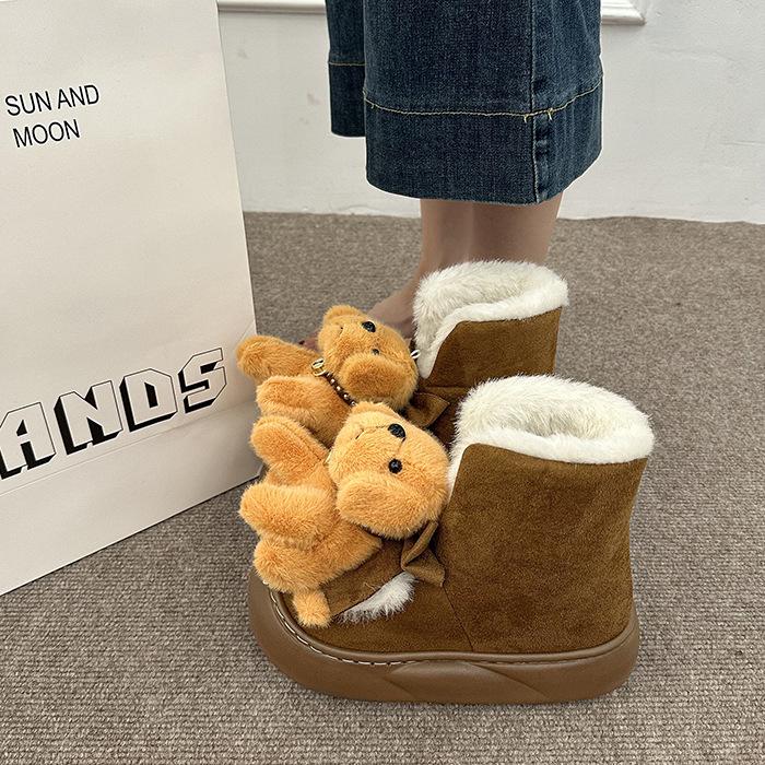 Women's Cartoon Puppy Lightweight Height-enhancing Thick Sole Winter Warm Fur One Snow Boots Plush Lined Non-slip Casual Sports Cotton Boots