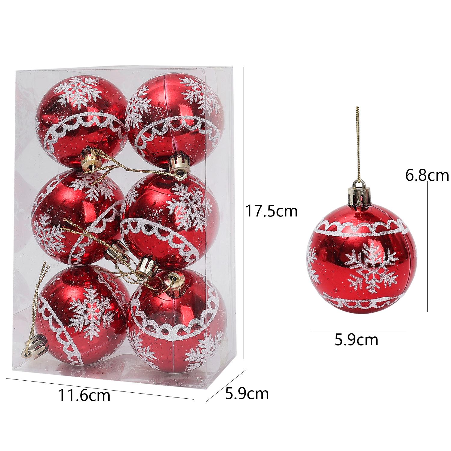 

36/6x Red Snowflake Christmas Balls Color Painting New Year Party Xmas Tree Hanging Pendants Ball Ornaments Home Decor Wholesale 6pcs- (1box)