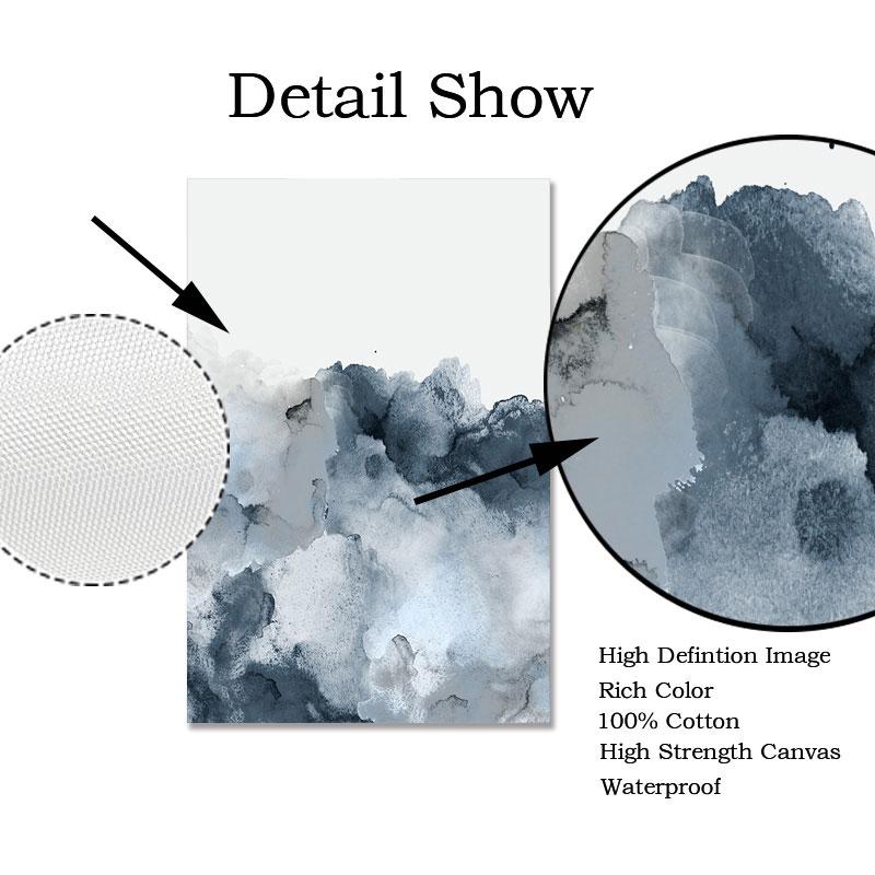 Blue Gray Wall Art Nordic Poster Abstract Watercolor Decoration Picture for Living Room Modern  Canvas Painting Home Decor