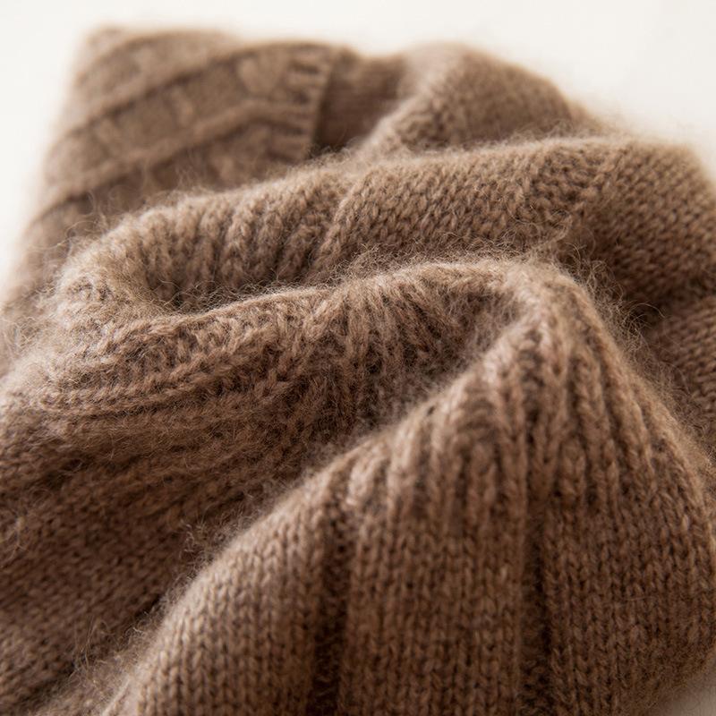 Cashmere Autumn and Winter New Style Women's High End Solid Color Pit Strip Thickened Warm Fashion Casual Cuffed Knitted Hat