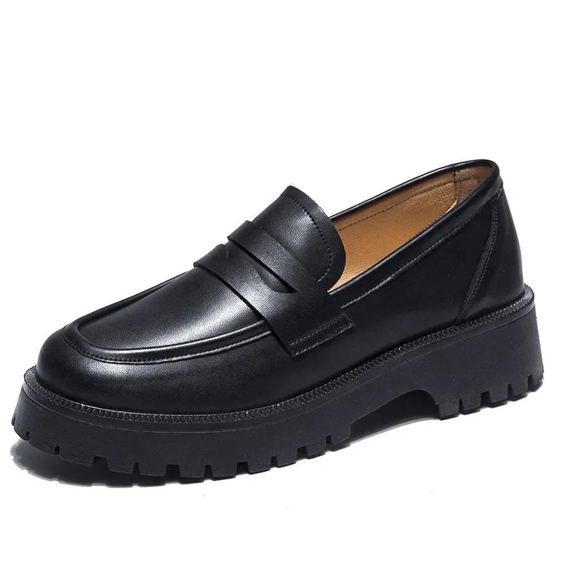Scarpe da Donna Nuovi Mocassini da Donna in Vera Pelle Versatili Stile College Casual Scarpette Bianche da Donna Scarpe con Zeppa Alte 4.5