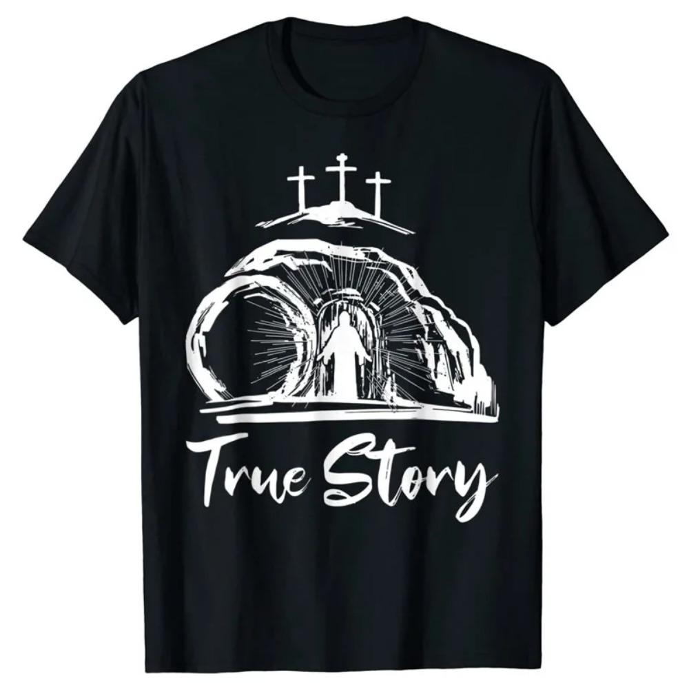 He Is Risen Christ Cross Jesus Easter Day Christians True Story T-Shirt Funny Faith Graphic Tee Tops Women