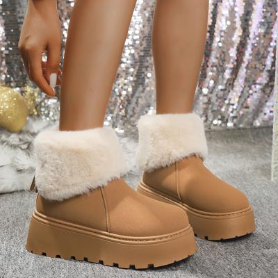 Modische Elegante Schneestiefel aus Kunstfell für Damen Klobige Plateau Stiefel mit hohem Absatz 2025 Winter Flauschige Pelzige Designer Schuhe Übergröße 42