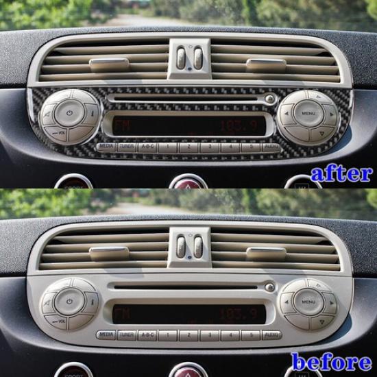 Carbon Fiber Console Radio CD Player Panel Frame Cover Trim For Fiat 500 2012-15