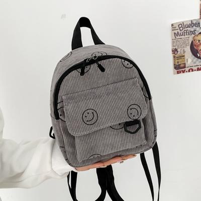 Mini Backpack, Cute Smiley Face, Versatile Small Cosmetic Bag, Corduroy Student Schoolbag.