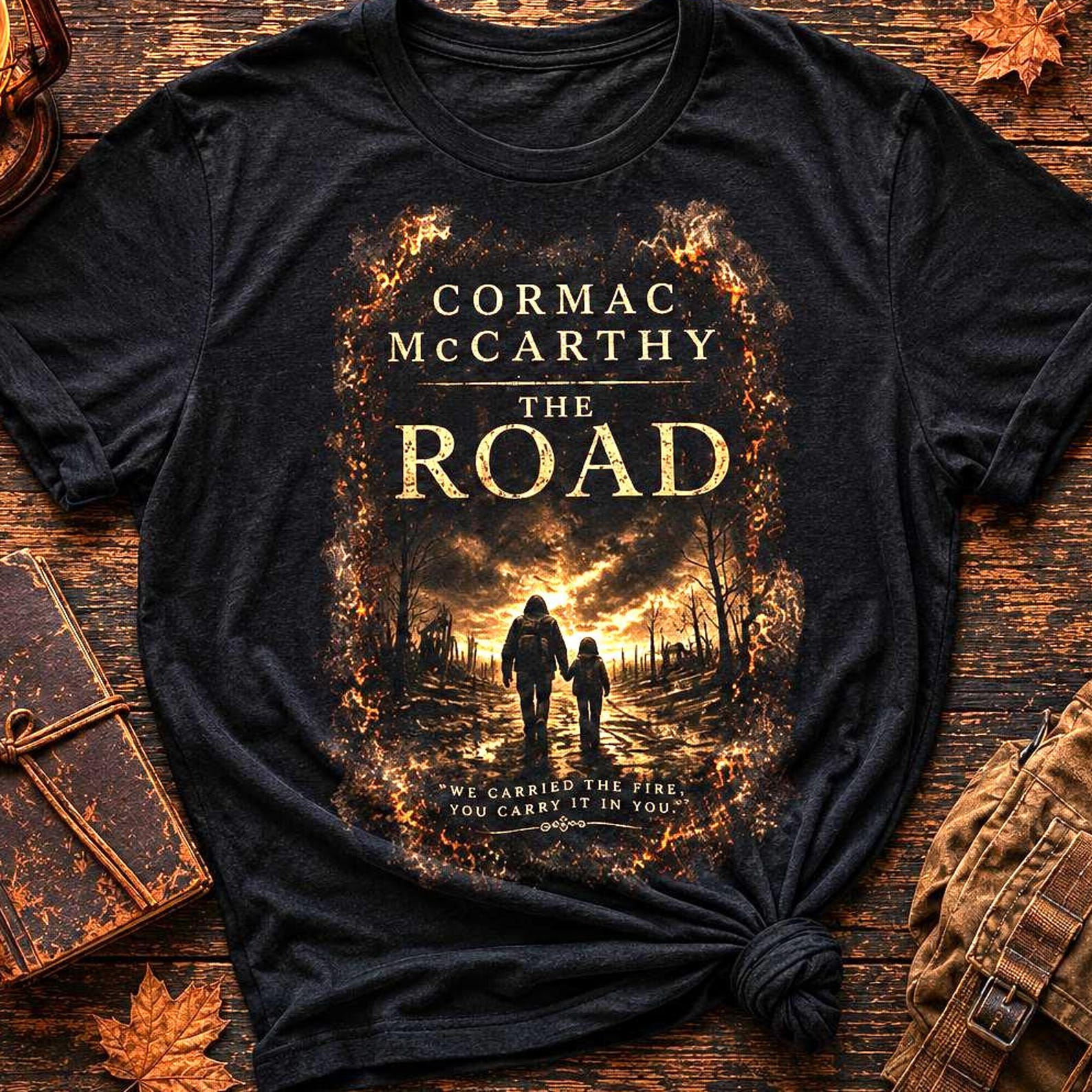 The Road Cormac McCarthy Shirt | Post Apocalyptic Bookish Tee | We Carried The Fire Quote Tshirt, Vintage Literary Gift, Dark Academia S