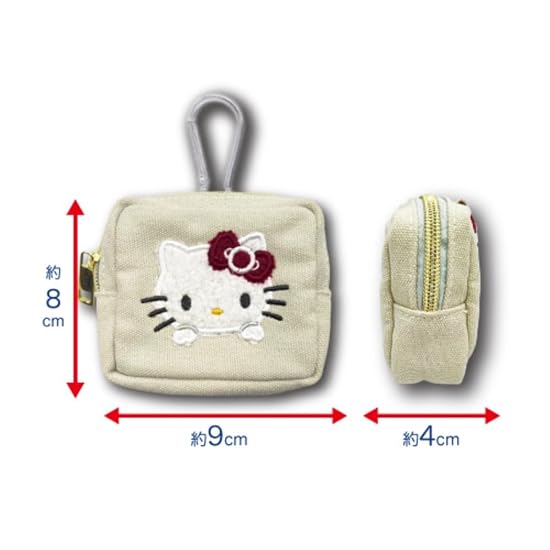 Hatakeyama Shoji Sanrio Mini Pouch with Carabiner, 3D Appliqué Embroidery, Character Accessory Case,