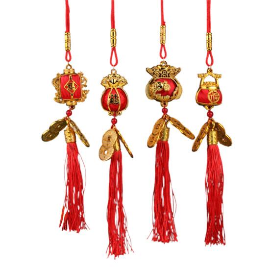 Red Chinese Lanterns Mini Decorative Lucky Hanging Lanterns Decoration with Coins And Tassel for New Year Wedding Party Spring Festival Home Decor