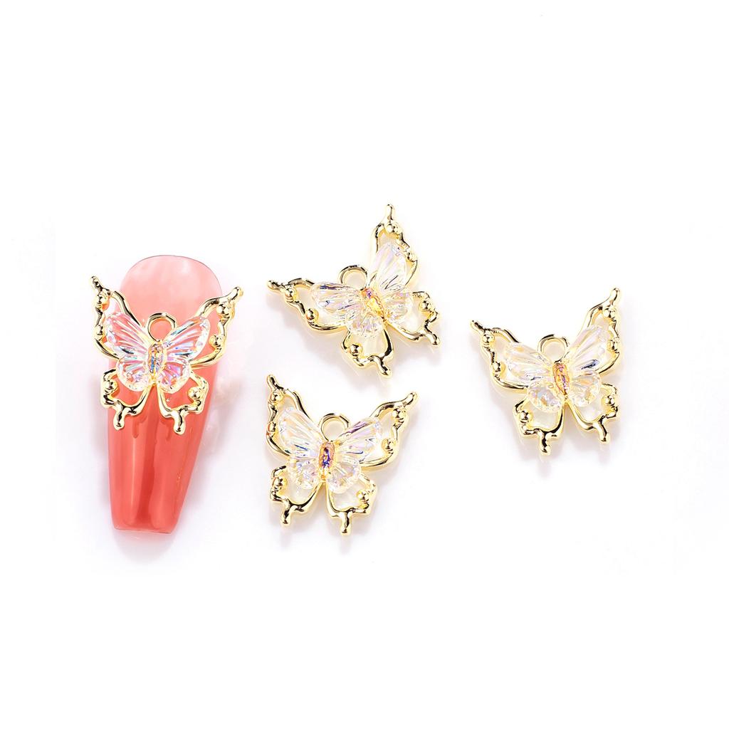 10pcs Butterflies Nail Decoration Shiny Stereoscopic Nail Charm Art 3D Stereoscopic Visual Effect Gradient Iridescent Butterflie