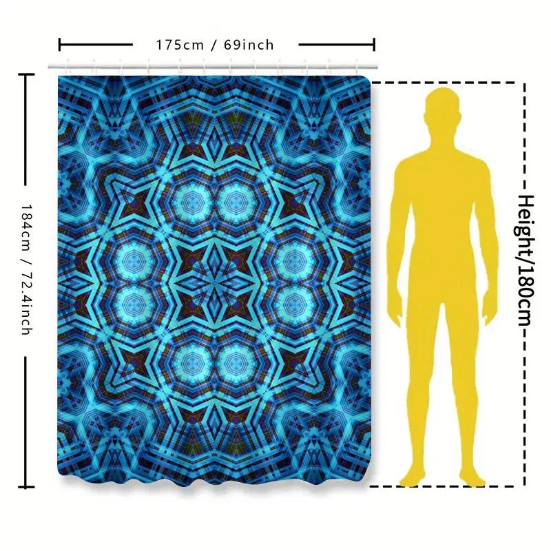 Blue Geometric Shower Curtain, Waterproof Fabric With Rod Pocket Design For Bathroom Decorations