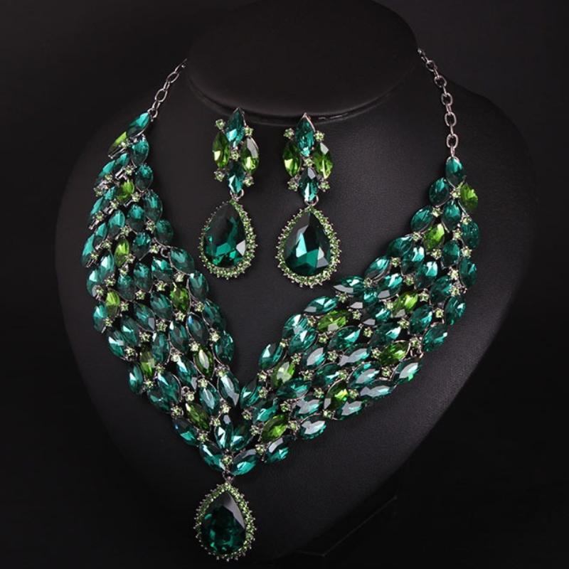 2026 Crystal African Necklace Earrings Set Dress Dinner Bridal Exaggerated Women's Accessories