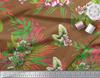 Soimoi Cotton Cambric Fabric Leaves & Lily Flower Print Sewing Fabric Metre 42 Inch