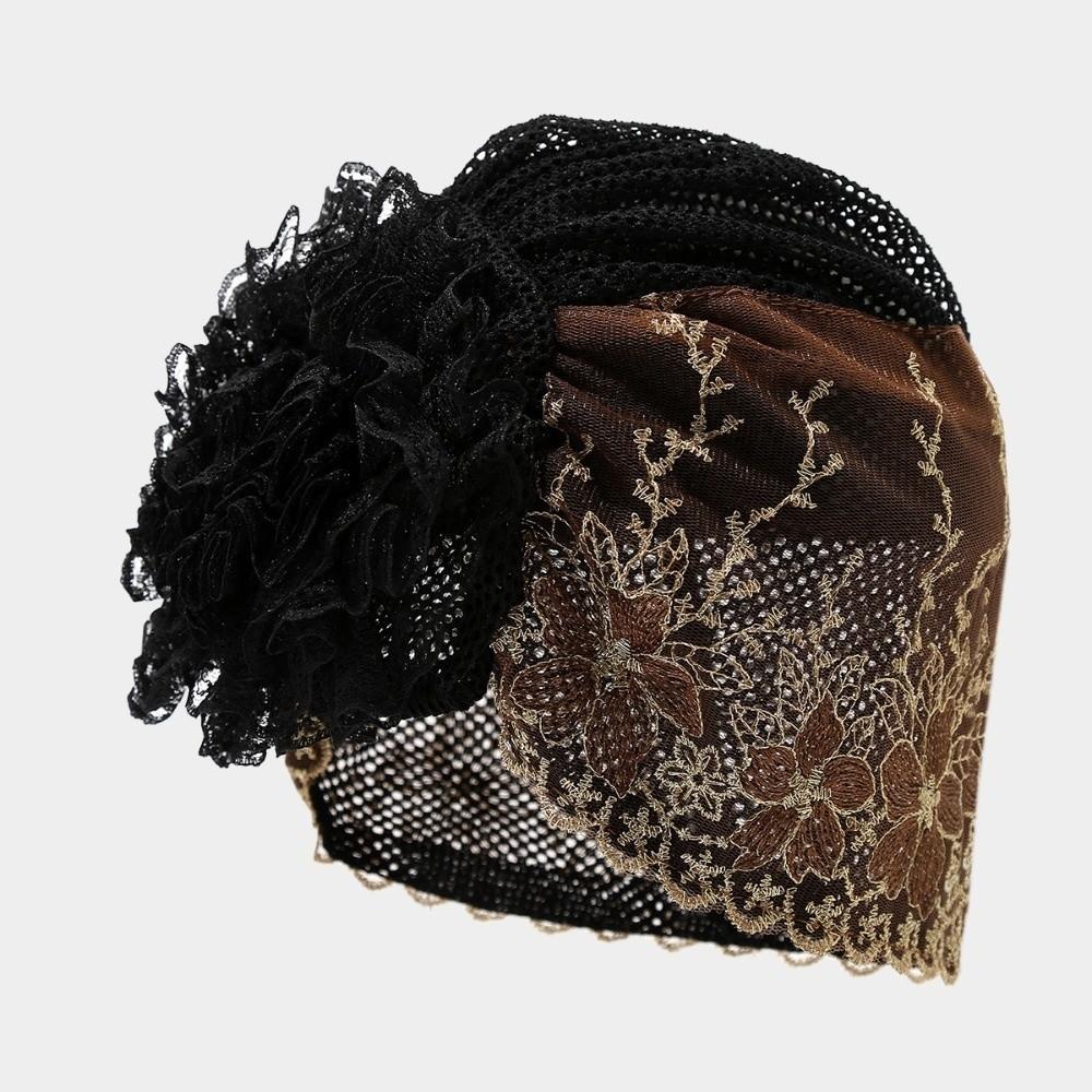 Embroidered Flowers Beauty Lace Curling Hat Breathable Mesh Lace Pullover Cap  Outdoor