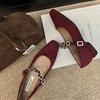 2025 temperament small square head Korean diamond belt shallow mouth Mary Jane shoes women's spring and autumn low-heeled suede single shoes