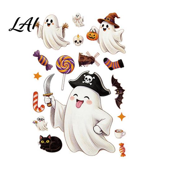 No Glue Glass Film Halloween Static Window Clings Stickers with Ghost Cat Bat Clings Patterns Reusable Holiday Decals for Shop Windows Party