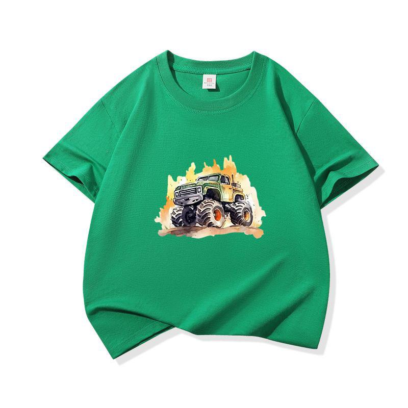 Kids Cotton T Shirt Playful Splash Offroad Car Print Crew Neck Short Sleeve Tee Casual Boys Girls Summer Tops