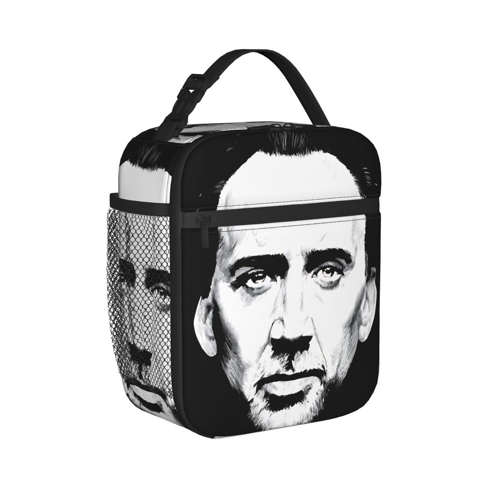 Nicolas Cage portrait Lunch Bag For Girls Graphic Design Lunch Box Outdoor Picnic Cooler Bag Portable Thermal Lunch Bags