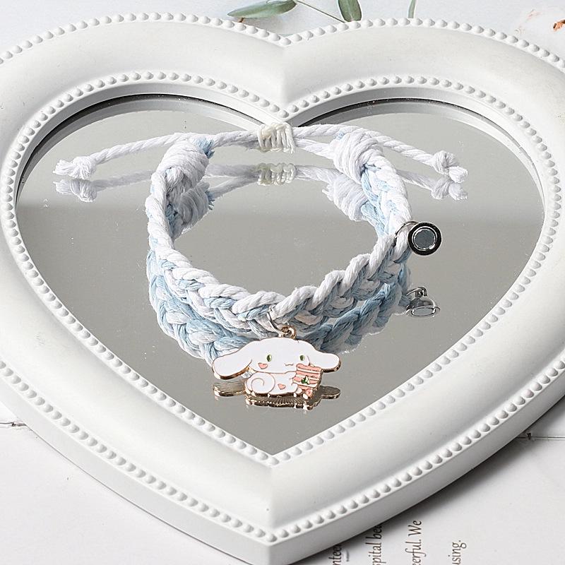 Cinnamoroll & Kuromi Magnetic Bestie Bracelet - Two-Color Braided Friendship Gift for Three-Person Couples
