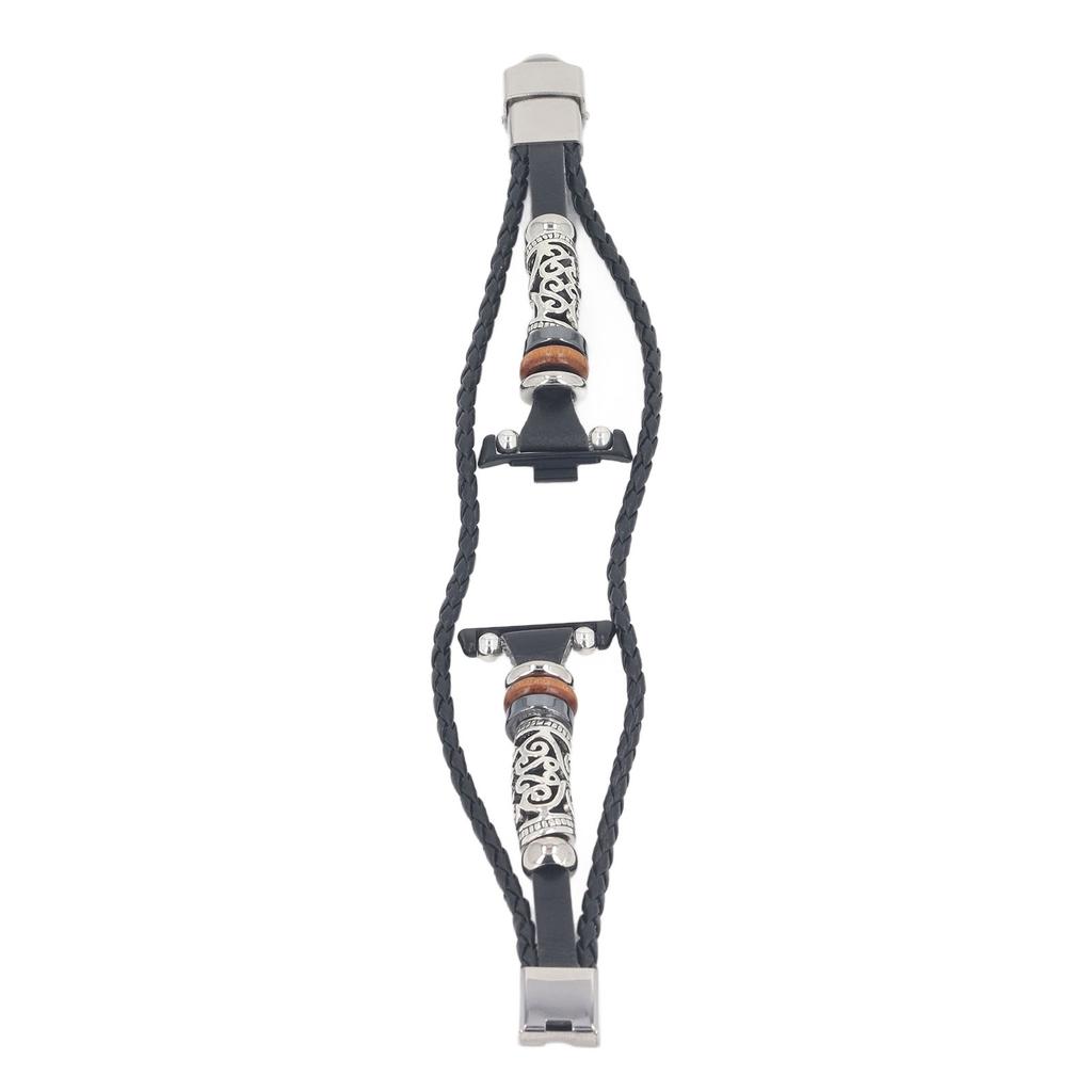 Watch Beaded Bracelet Retro Ethnic Style Faux Leather Alloy Watch Wrist Strap for Xiaomi Band 8 Pro Black