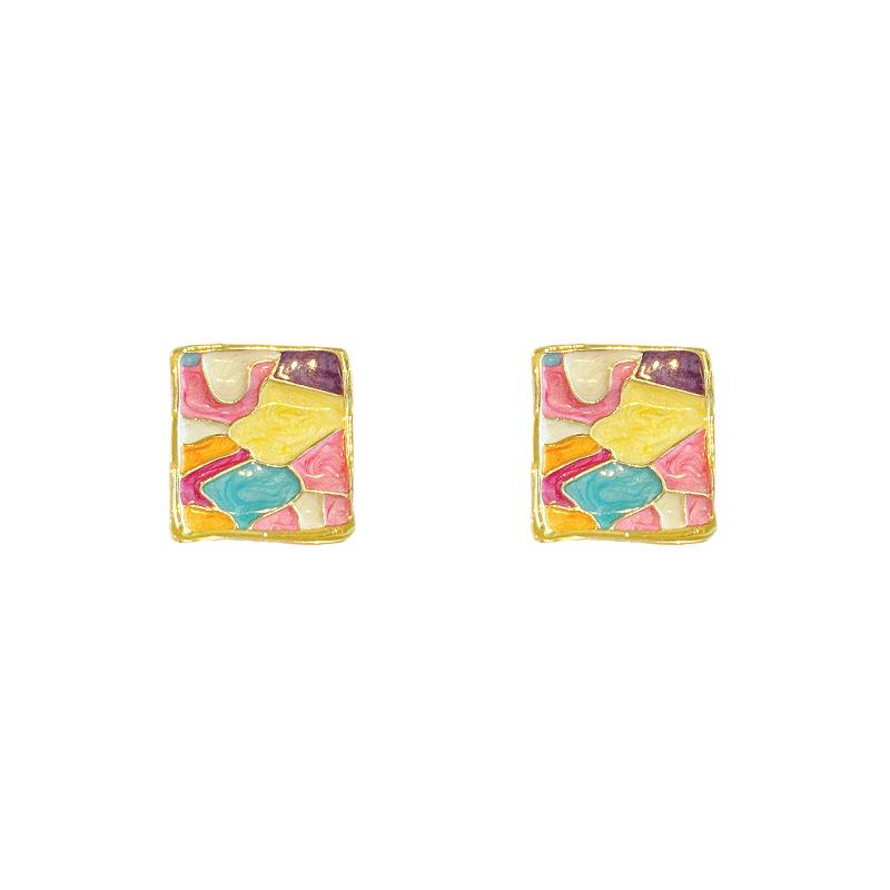 1011 New French Retro Heart-shaped Colored Enamel Drip Glaze Earrings Women's Niche Versatile Temperament Stud Earrings