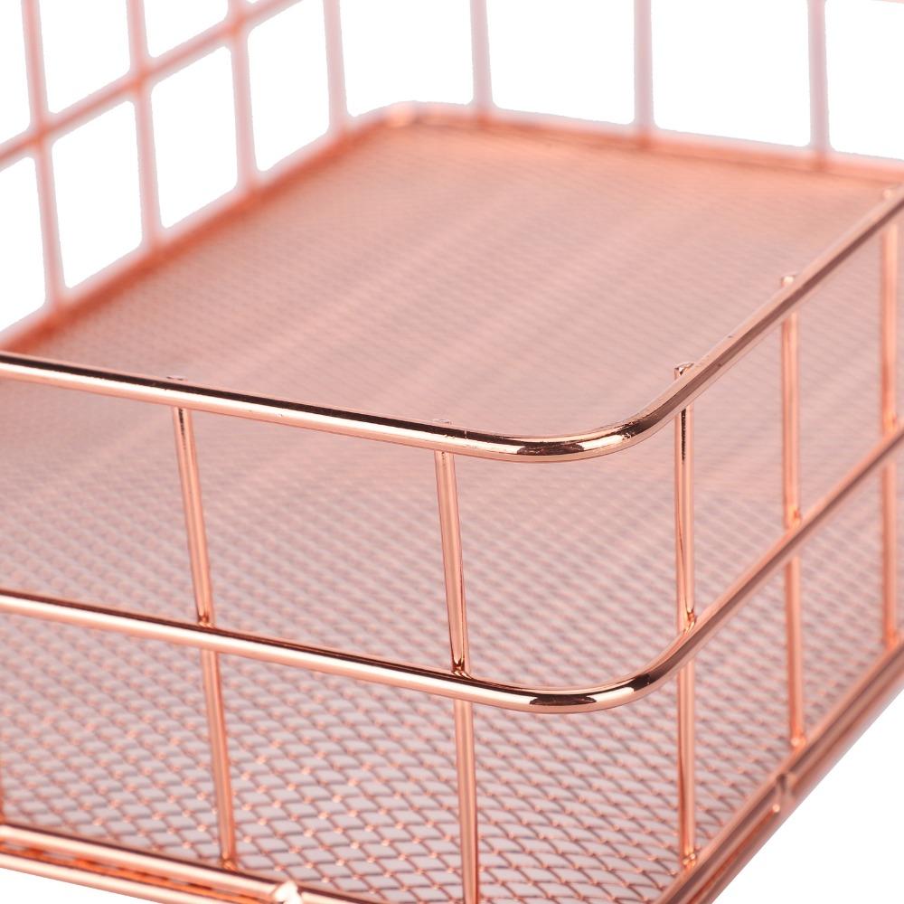 Rose Gold Desktop Organization Basket Iron Grid Wire Storage Organizer  Home Office