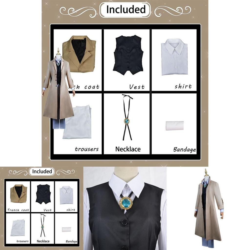 Luksusowy Kostium Cosplay Dazai Osamu Peruka Płaszcz Bungo Stray Dog Halloween Karnawał