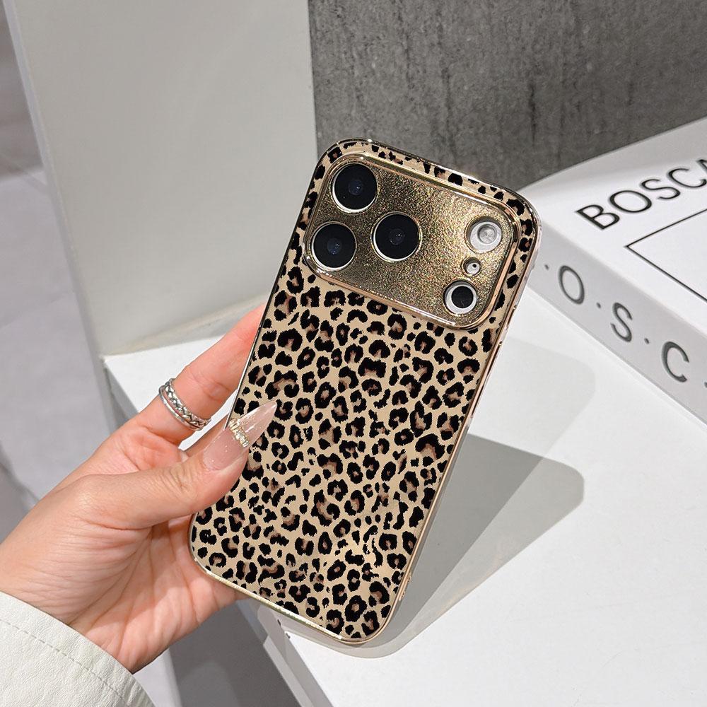 

Lucky Start Phone Case For iPhone 17 16 15 14 13 12 11 Pro Max 16E Gold Electroplated glass shell Classic Leopard Print Cover IPHONE17PROMAX