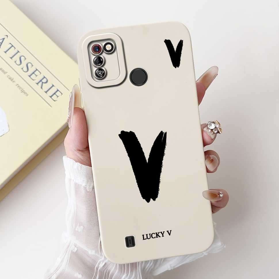 Protective Cases For Tecno Pop 4 Pro Case Lucky letters A-Z Soft Silicone White Cover For Tecno Pop 4Pro 4 PRO 6.52" Phone Shell