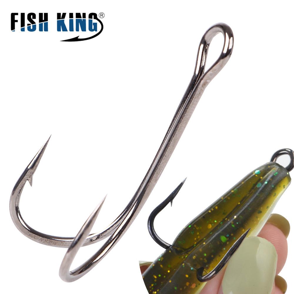 FishKing Double Fishing Hooks Barbed Carp Fishhook for Soft Worm Lure High Carbon Steel Fly Fishing Hook Accessories